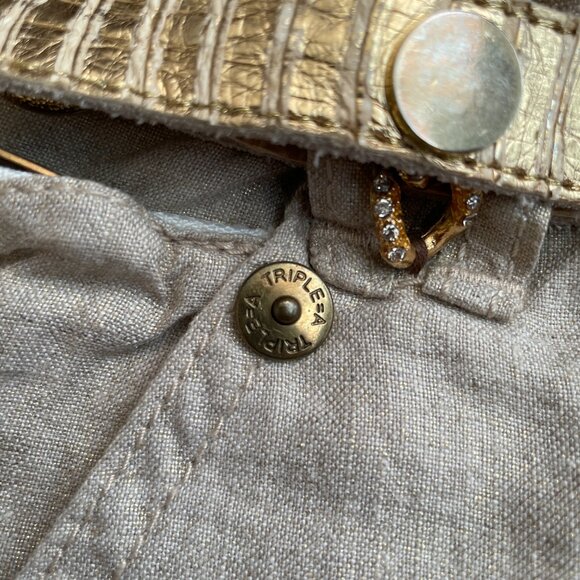 Vintage Womens Wide Leg Pants Beige Size 42 Triple=A Gold Belt Boho Lagenlook - Picture 5 of 16